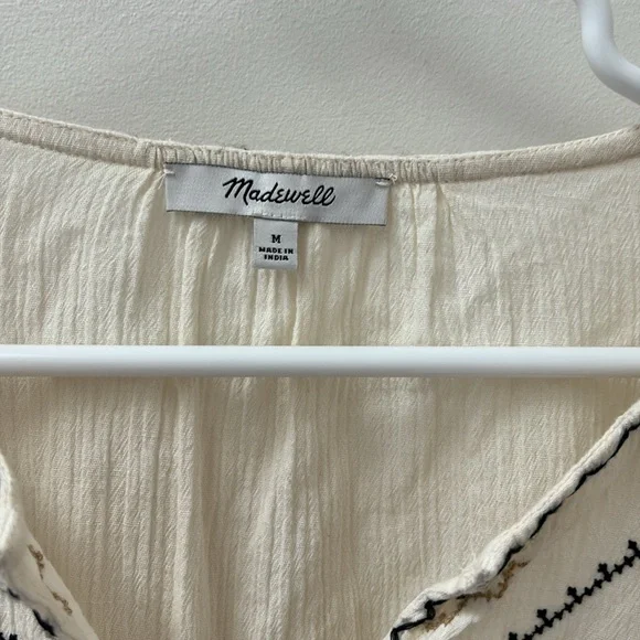 Madewell cream gauze long sleeve embroidered top, size M - Picture 3 of 6
